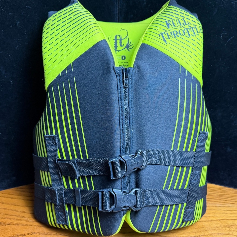 Full Throttle Youth Water Ski Vest-Life Jacket, Neon Green Black, 3039 50-90 lbs
